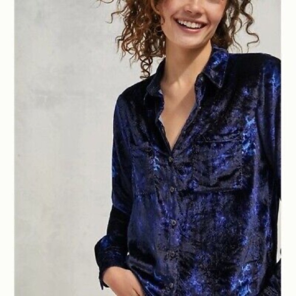 Pilcro Anthropologie Mara Relaxed Velour Button Down Shirt - Picture 2 of 13